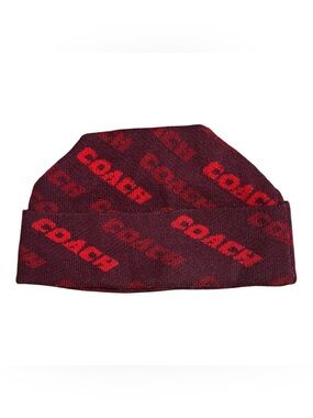 COACH Text Knit Beanie Red
